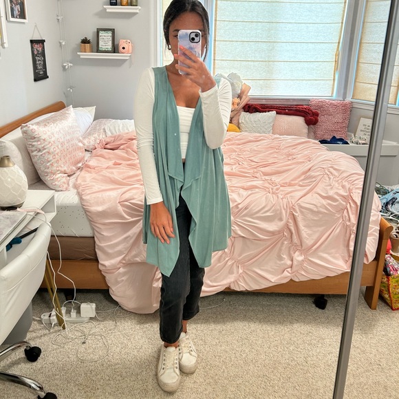 Teal Flowy Drape Vest - Picture 4 of 6